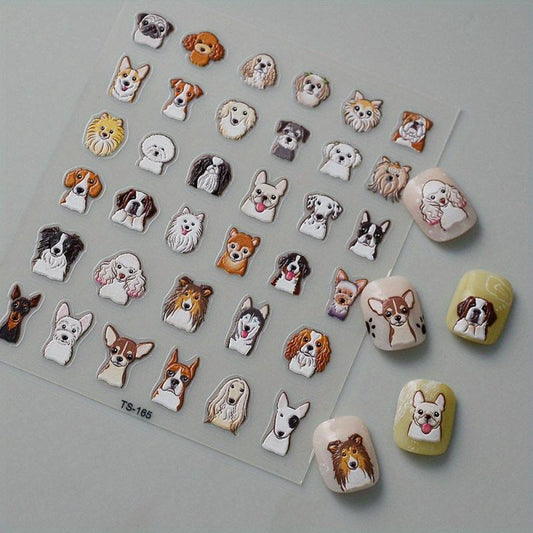 Cartoon Puppy Dog Nail Art Stickers - 5D Embossed Self Adhesive Decals