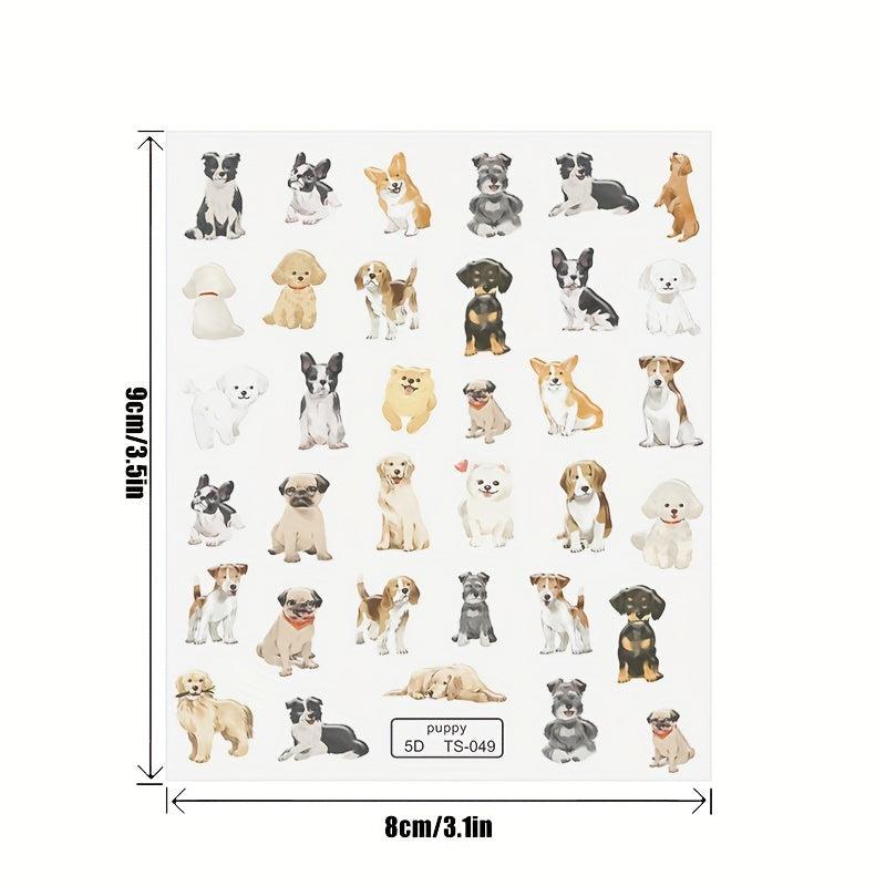 5D Cartoon Puppy Dog Nail Art Stickers Embossed Self Adhesive Decals