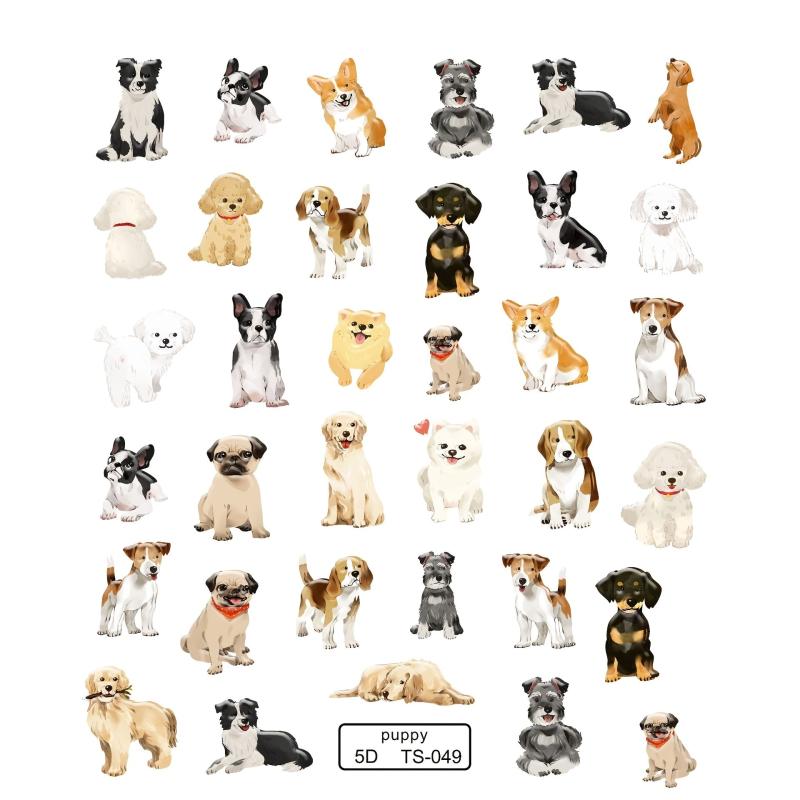 5D Cartoon Puppy Dog Nail Art Stickers Embossed Self Adhesive Decals