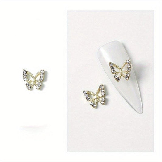 10 pcs Crystal Butterfly Nail Studs DIY Nail Art Decorations Hollow Gems
