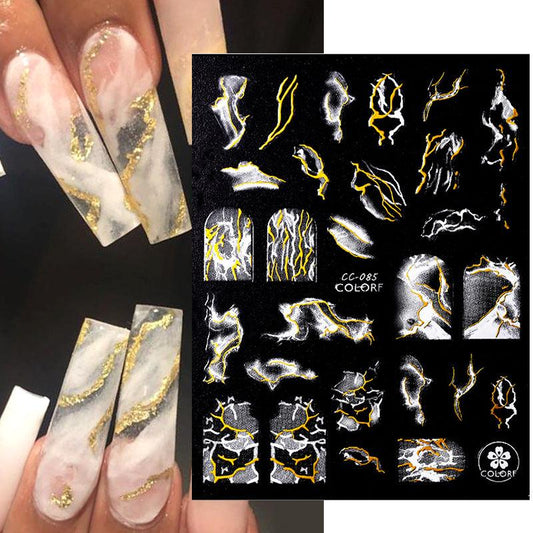 Metallic Marble Nail Art Stickers 3D Self Adhesive Bronzing French Stripe