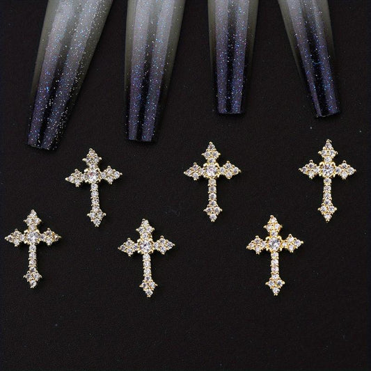 3D Cross Nail Charms Pearl Rhinestone Nail Decor