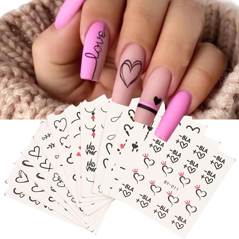12 Pcs Love Heart Nail Water Stickers Decals Set