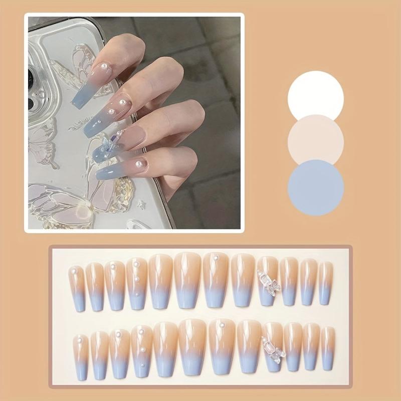 Y2K Star Press On Nails Long Coffin Ballerina False Nails with Glue
