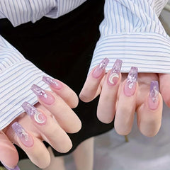 Y2K Star Press On Nails Long Coffin Ballerina False Nails with Glue