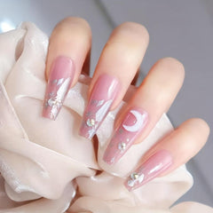 Y2K Star Press On Nails Long Coffin Ballerina False Nails with Glue