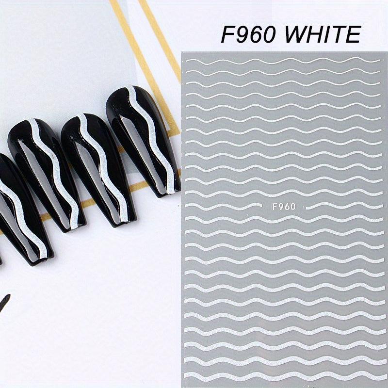 French Shining Line Nail Art Stickers 3D Glitter Wavy Stripe Nail Decals