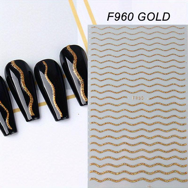 French Shining Line Nail Art Stickers 3D Glitter Wavy Stripe Nail Decals