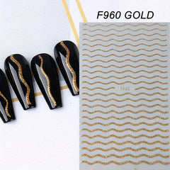 French Shining Line Nail Art Stickers 3D Glitter Wavy Stripe Nail Decals