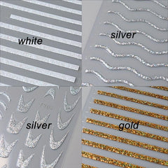 French Shining Line Nail Art Stickers 3D Glitter Wavy Stripe Nail Decals