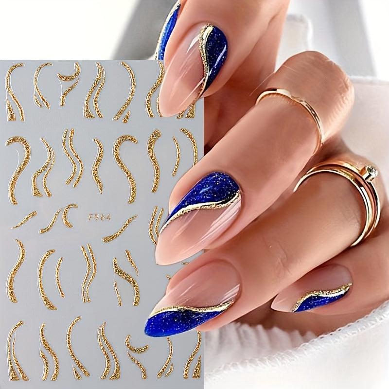 French Shining Line Nail Art Stickers 3D Glitter Wavy Stripe Nail Decals