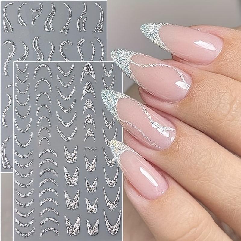 French Shining Line Nail Art Stickers 3D Glitter Wavy Stripe Nail Decals