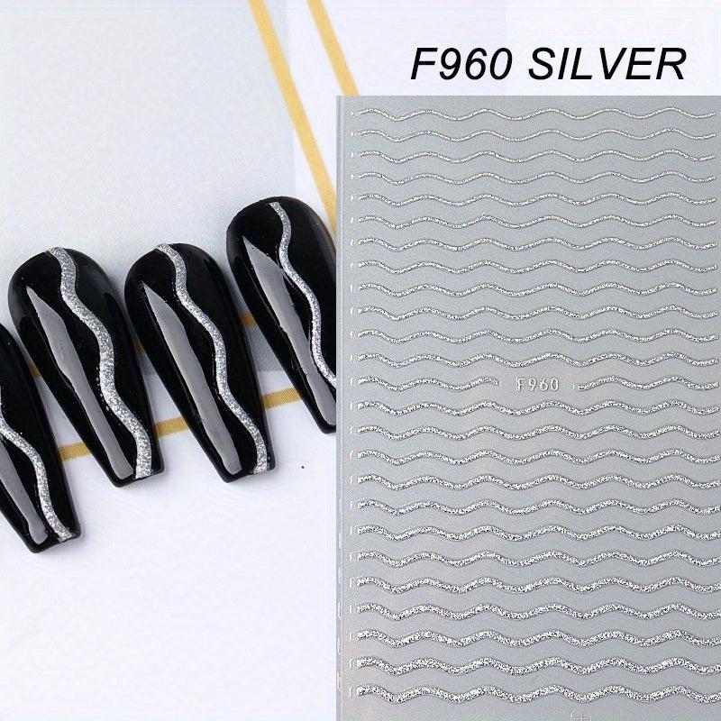 French Shining Line Nail Art Stickers 3D Glitter Wavy Stripe Nail Decals