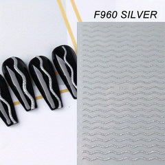 French Shining Line Nail Art Stickers 3D Glitter Wavy Stripe Nail Decals