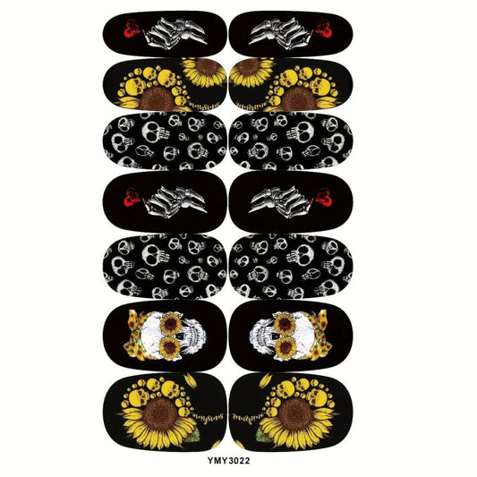 14sheets Halloween Nail Art Stickers Skull Nail Polish Strips For DIY