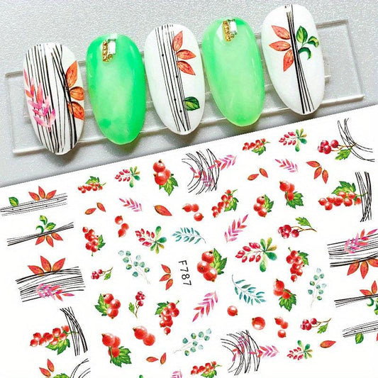 Colorful Jungle Leaf Nail Art Stickers Self Adhesive Maple Leaf Nail Decoration