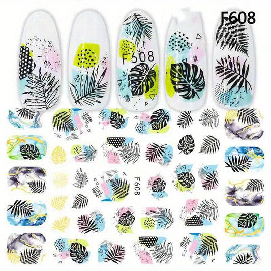 Colorful Jungle Leaf Nail Art Stickers Self Adhesive Maple Leaf Nail Decoration