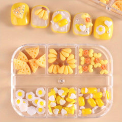 6 Grids Resin Nail Charm Cheese Banana Egg DIY Decoration