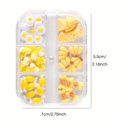 6 Grids Resin Nail Charm Cheese Banana Egg DIY Decoration