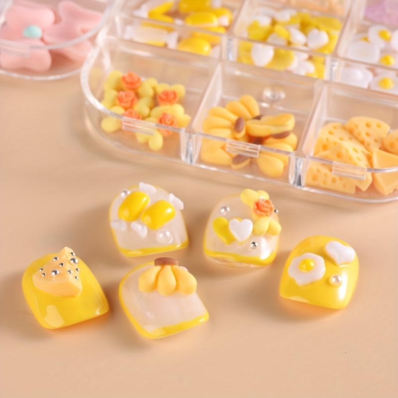 6 Grids Resin Nail Charm Cheese Banana Egg DIY Decoration