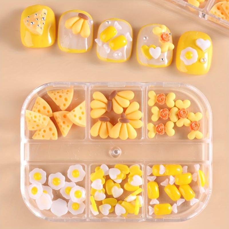 6 Grids Resin Nail Charm Cheese Banana Egg DIY Decoration