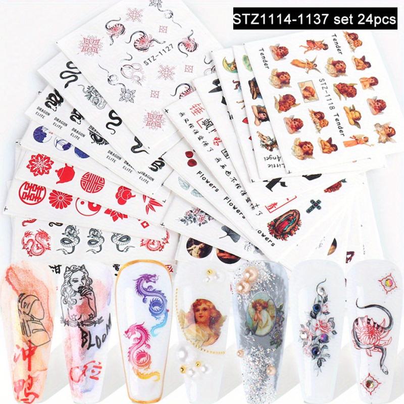 Water Transfer Nail Stickers Leaf Flower for Acrylic Nails