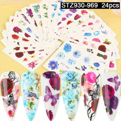 Water Transfer Nail Stickers Leaf Flower for Acrylic Nails