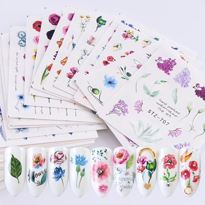 Water Transfer Nail Stickers Leaf Flower for Acrylic Nails
