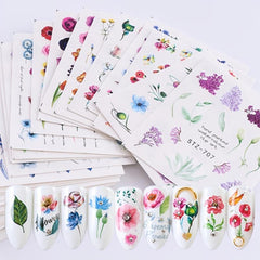 Water Transfer Nail Stickers Leaf Flower for Acrylic Nails
