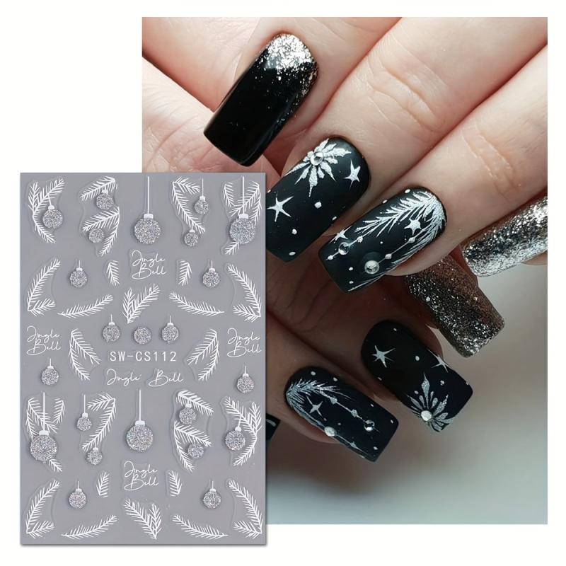 Glitter Christmas Nail Art Stickers - Snowflake Tree Bell Dec