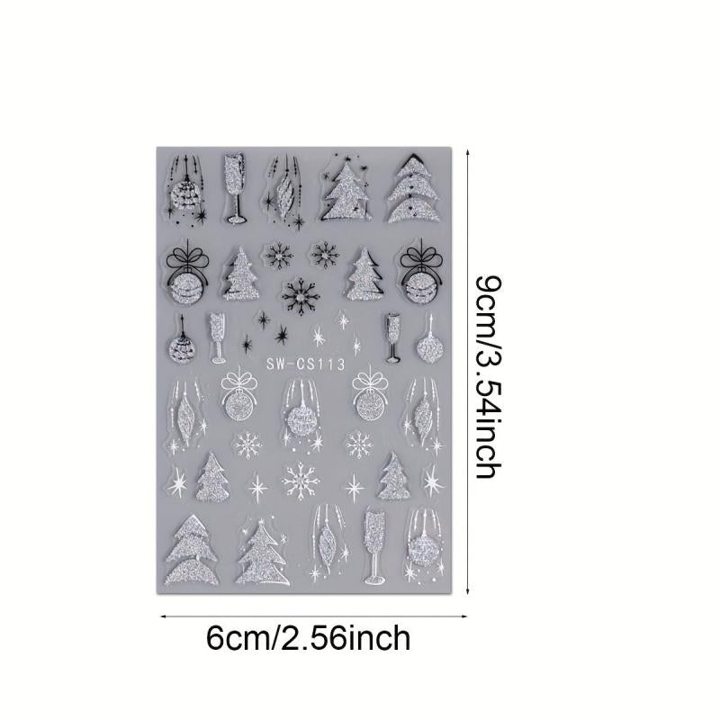 Glitter Christmas Nail Art Stickers - Snowflake Tree Bell Dec