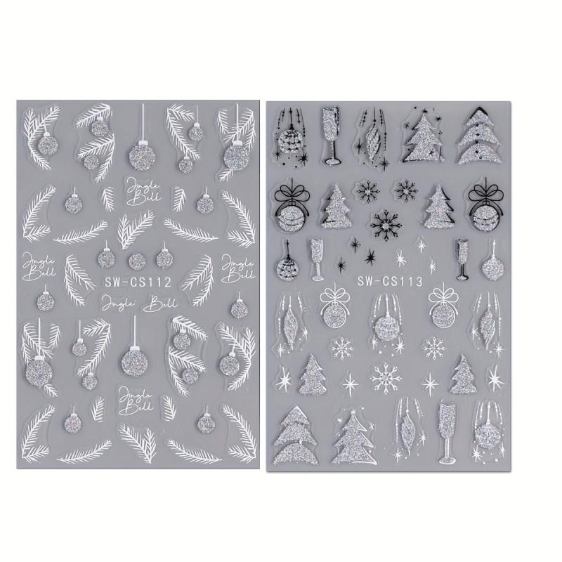 Glitter Christmas Nail Art Stickers - Snowflake Tree Bell Dec