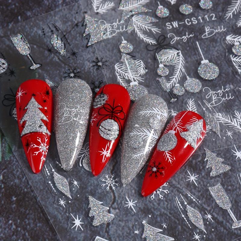 Glitter Christmas Nail Art Stickers - Snowflake Tree Bell Dec