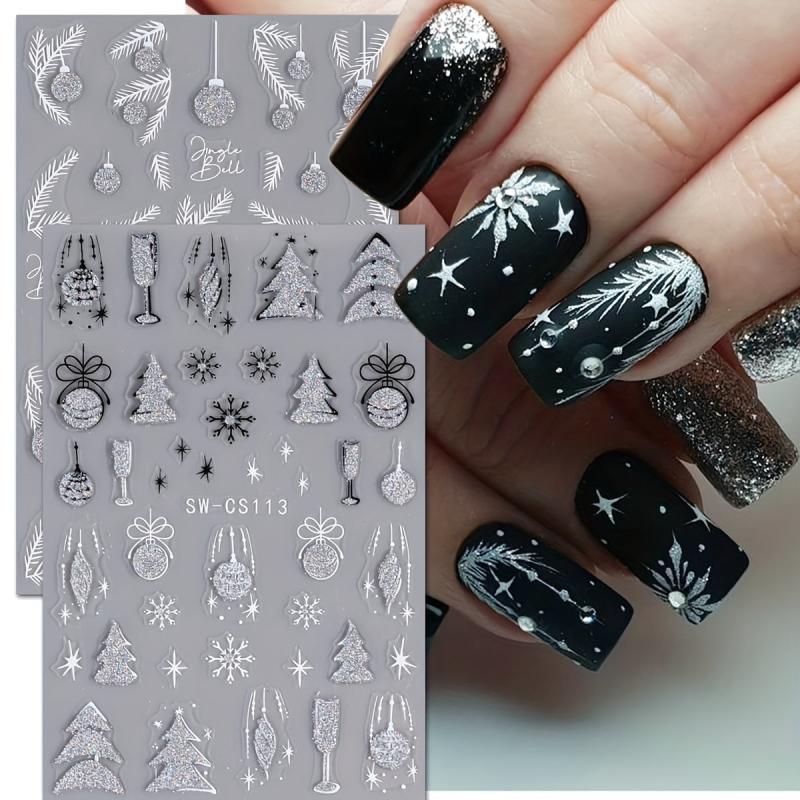 Glitter Christmas Nail Art Stickers - Snowflake Tree Bell Dec