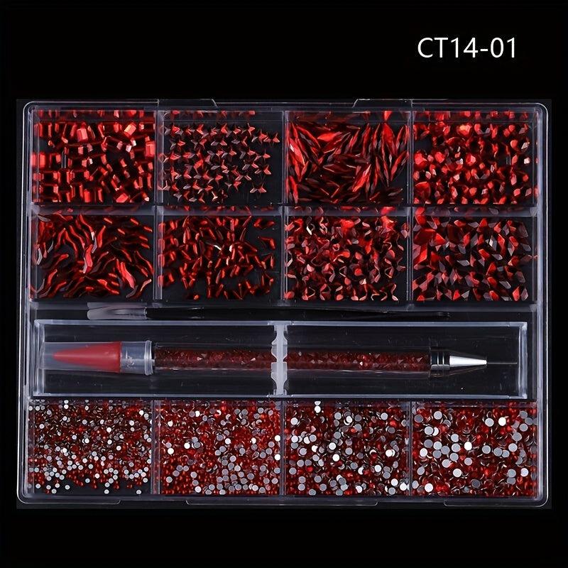 3D Red Rhinestones for Nails Sparkling Crystals DIY Nail Art