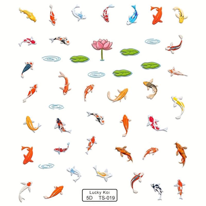 5D Lucky Koi Fish Lotus Nail Slider Decals Nail Art Stickers
