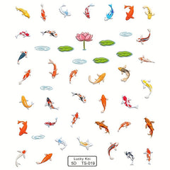 5D Lucky Koi Fish Lotus Nail Slider Decals Nail Art Stickers