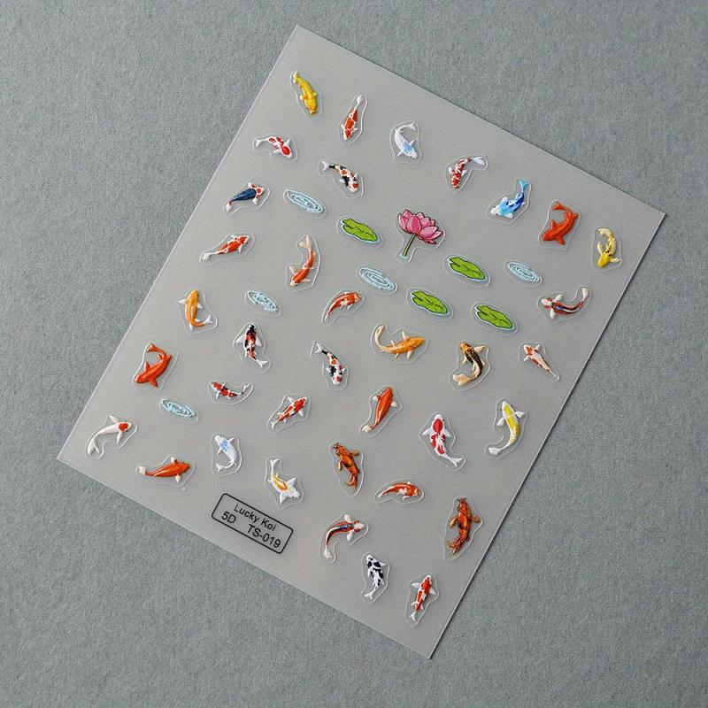 5D Lucky Koi Fish Lotus Nail Slider Decals Nail Art Stickers
