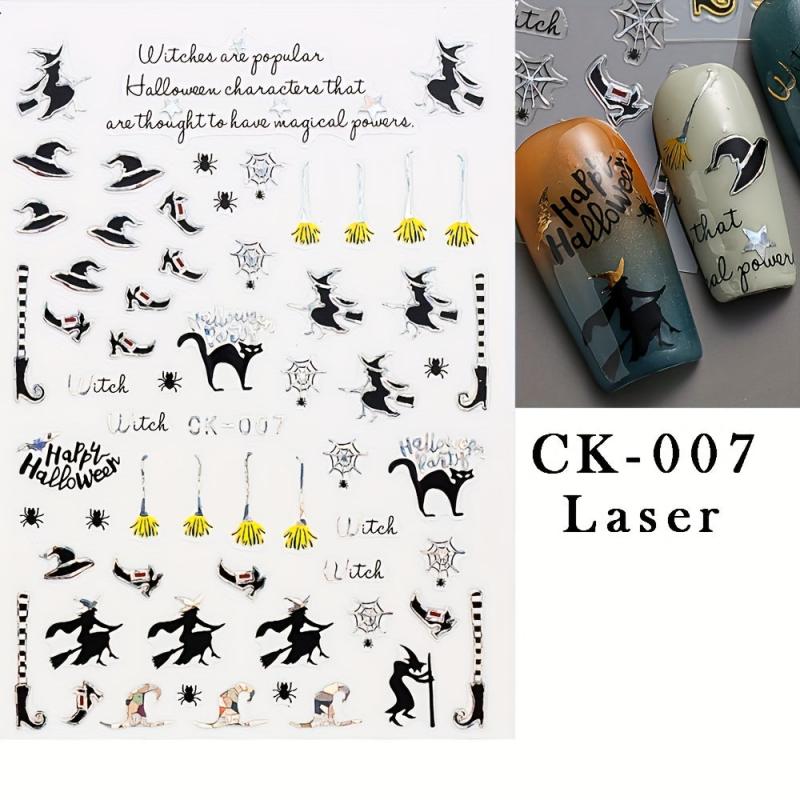 Halloween Nail Art Stickers Set - Laser Ghost Witch Pumpkin Decals