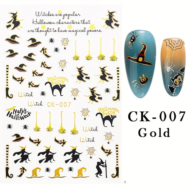Halloween Nail Art Stickers Set - Laser Ghost Witch Pumpkin Decals