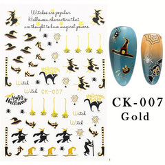 Halloween Nail Art Stickers Set - Laser Ghost Witch Pumpkin Decals