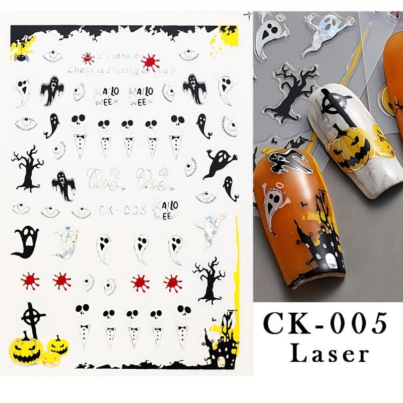 Halloween Nail Art Stickers Set - Laser Ghost Witch Pumpkin Decals