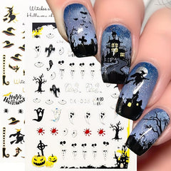 Halloween Nail Art Stickers Set - Laser Ghost Witch Pumpkin Decals
