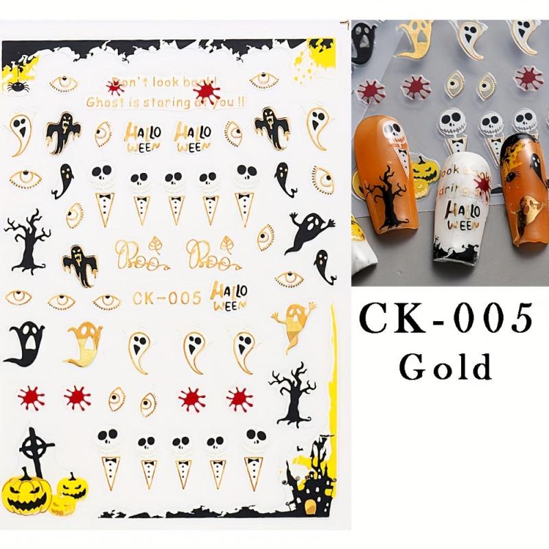 Halloween Nail Art Stickers Set - Laser Ghost Witch Pumpkin Decals