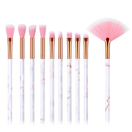 10pcs Marble Handle Makeup Brush Set Foundation Powder Blush Eyeshadow