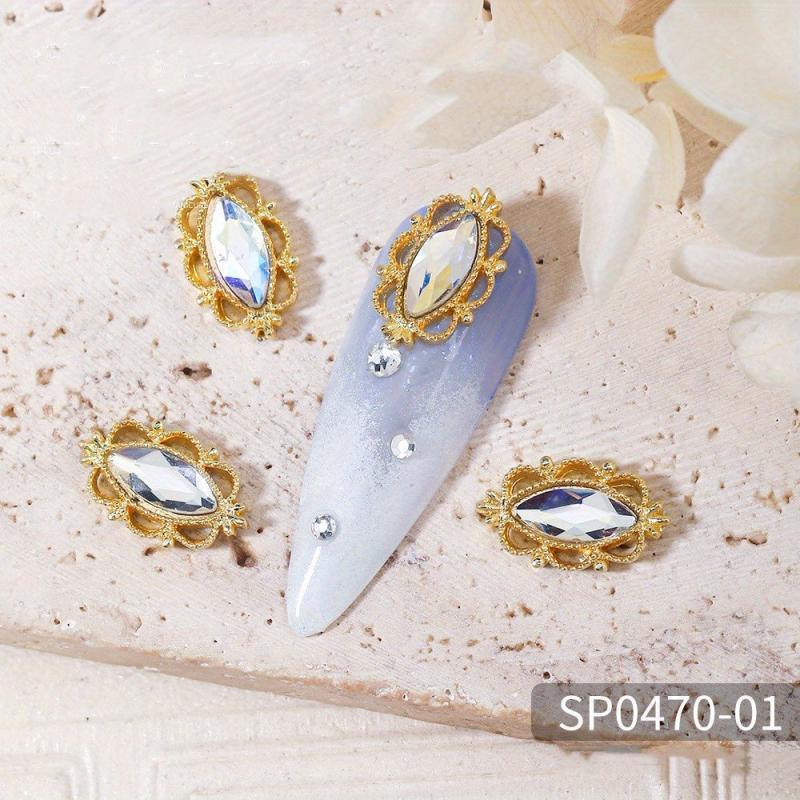 5 pcs 3D Crystal Nail Charms Large Rhinestones and Diamonds Silver Metal Charms