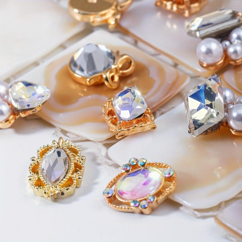 5 pcs 3D Crystal Nail Charms Large Rhinestones and Diamonds Silver Metal Charms