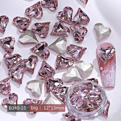 10pcs Pink Heart Nail Decals Sparkling Rhinestone Nail Art