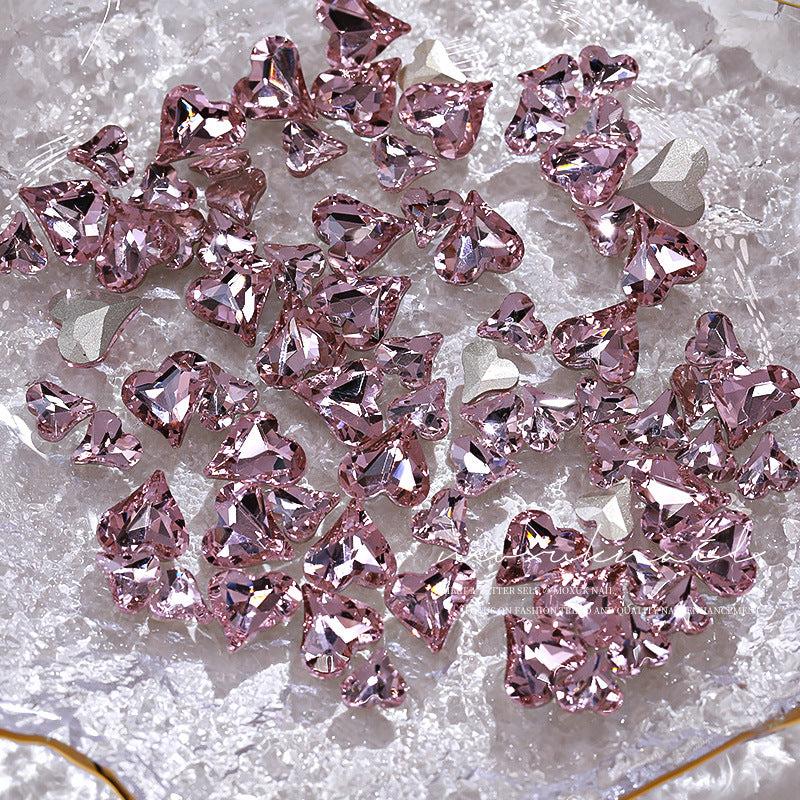 10pcs Pink Heart Nail Decals Sparkling Rhinestone Nail Art