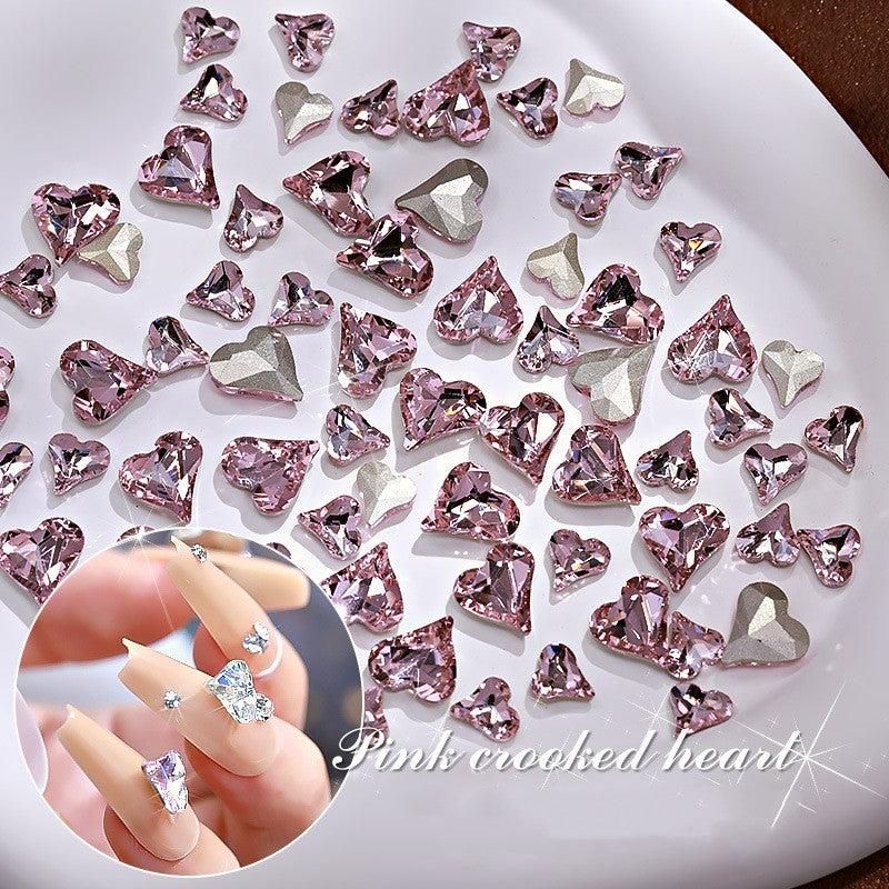 10pcs Pink Heart Nail Decals Sparkling Rhinestone Nail Art